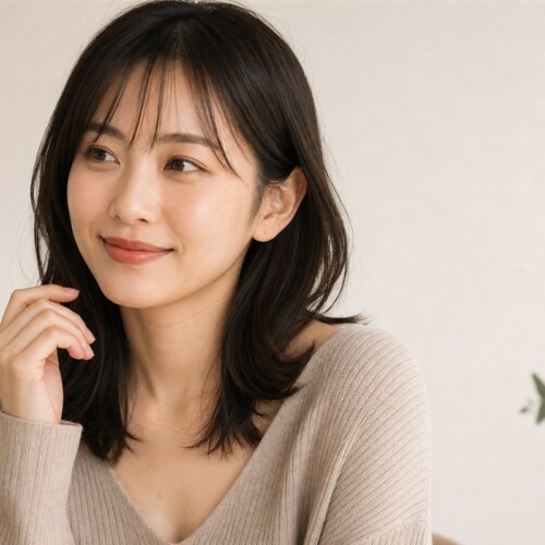 乱視用カラコンを装用した日本人女性の横顔