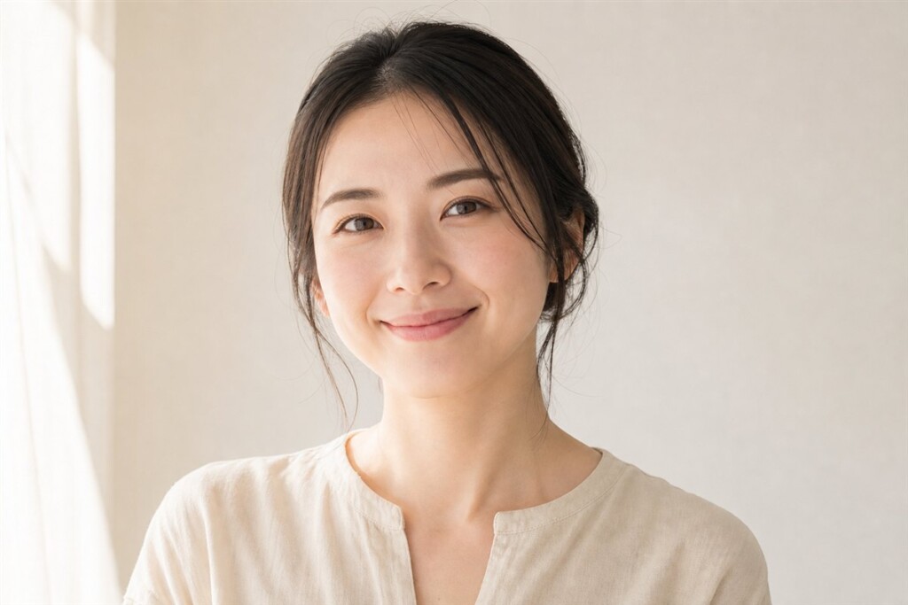 乱視用カラコンについて調べて安心した表情の日本人女性