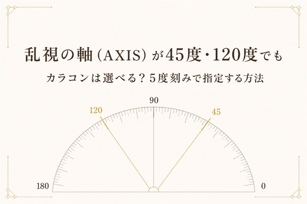 乱視の軸（AXIS）が45度・120度でもカラコンは選べる？5度刻みで指定する方法